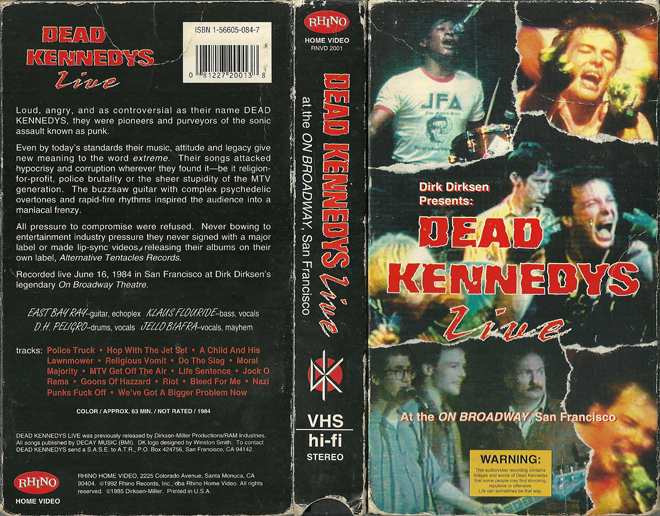 DEAD KENNEDYS LIVE, ACTION, HORROR, BLAXPLOITATION, HORROR, ACTION EXPLOITATION, SCI-FI, MUSIC, SEX COMEDY, DRAMA, SEXPLOITATION, BIG BOX, CLAMSHELL, VHS COVER, VHS COVERS, DVD COVER, DVD COVERS