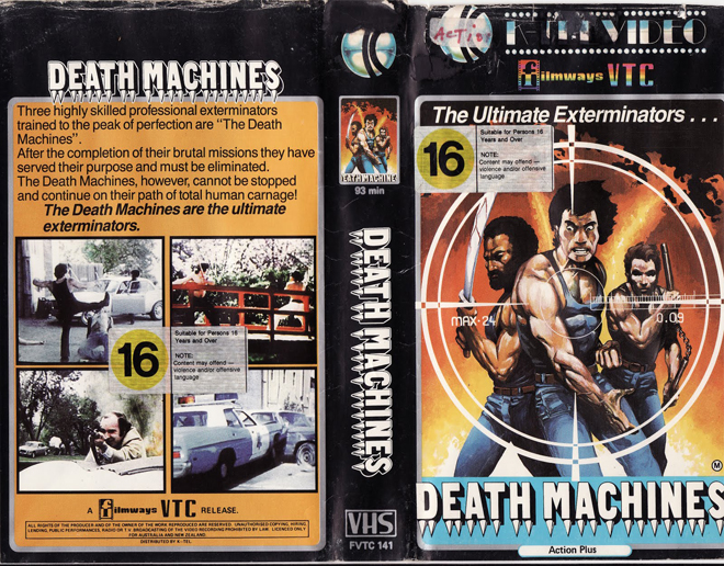 DEATH MACHINES ACTION MOVIE, ACTION VHS COVER, HORROR VHS COVER, BLAXPLOITATION VHS COVER, HORROR VHS COVER, ACTION EXPLOITATION VHS COVER, SCI-FI VHS COVER, MUSIC VHS COVER, SEX COMEDY VHS COVER, DRAMA VHS COVER, SEXPLOITATION VHS COVER, BIG BOX VHS COVER, CLAMSHELL VHS COVER, VHS COVER, VHS COVERS, DVD COVER, DVD COVERS