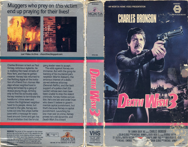 DEATH WISH 3 CHARLES BRONSON VHS COVER, VHS COVERS