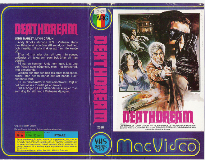 DEATHDREAM, HORROR, ACTION EXPLOITATION, ACTION, HORROR, SCI-FI, MUSIC, THRILLER, SEX COMEDY, DRAMA, SEXPLOITATION, BIG BOX, CLAMSHELL, VHS COVER, VHS COVERS, DVD COVER, DVD COVERS