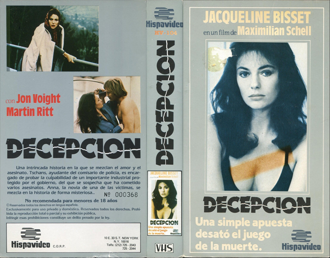 DECEPCION, ACTION VHS COVER, HORROR VHS COVER, BLAXPLOITATION VHS COVER, HORROR VHS COVER, ACTION EXPLOITATION VHS COVER, SCI-FI VHS COVER, MUSIC VHS COVER, SEX COMEDY VHS COVER, DRAMA VHS COVER, SEXPLOITATION VHS COVER, BIG BOX VHS COVER, CLAMSHELL VHS COVER, VHS COVER, VHS COVERS, DVD COVER, DVD COVERS