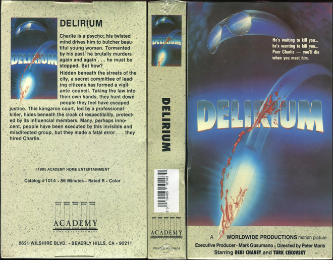 DELIRIUM HORROR VHS COVER, VHS COVERS