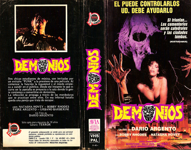 DEMONIOS DARIO ARGENTO, HORROR VHS, ACTION EXPLOITATION VHS, ACTION VHS, HORROR, SCI-FI VHS, MUSIC VHS, THRILLER VHS, SEX COMEDY VHS, DRAMA VHS, SEXPLOITATION VHS, BIG BOX VHS, CLAMSHELL VHS, VHS COVER, VHS COVERS, DVD COVER, DVD COVERS
