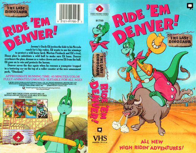 DENVER THE LAST DINOSAUR RIDE EM DENVER - 80S CARTOON, VHS COVERS, VHS COVER