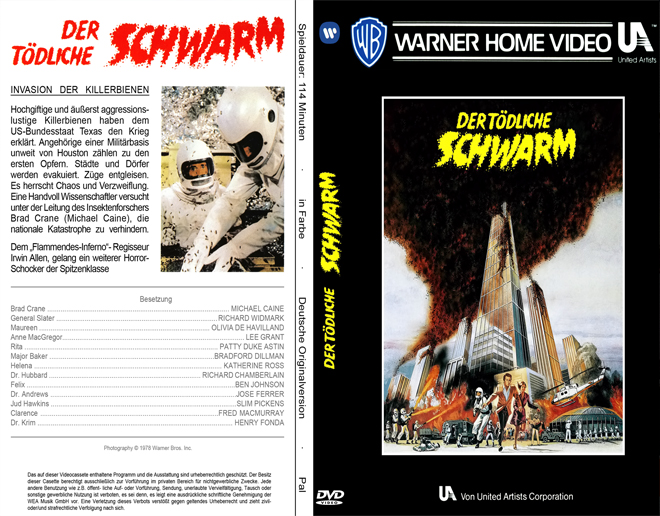 DER TODLICHE SCHWARM, BIG BOX VHS, HORROR, ACTION EXPLOITATION, ACTION, ACTIONXPLOITATION, SCI-FI, MUSIC, THRILLER, SEX COMEDY,  DRAMA, SEXPLOITATION, VHS COVER, VHS COVERS, DVD COVER, DVD COVERS