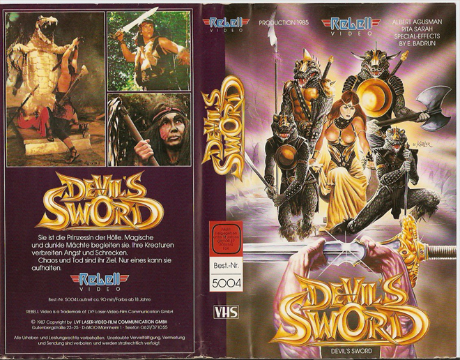 DEVILS SWORD GERMAN, ACTION, HORROR, BLAXPLOITATION, HORROR, ACTION EXPLOITATION, SCI-FI, MUSIC, SEX COMEDY, DRAMA, SEXPLOITATION, BIG BOX, CLAMSHELL, VHS COVER, VHS COVERS, DVD COVER, DVD COVERS