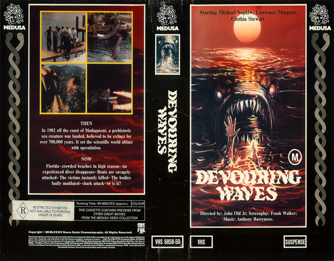 DEVOURING WAVES, AUSTRALIAN, HORROR, ACTION EXPLOITATION, ACTION, HORROR, SCI-FI, MUSIC, THRILLER, SEX COMEDY,  DRAMA, SEXPLOITATION, VHS COVER, VHS COVERS, DVD COVER, DVD COVERS