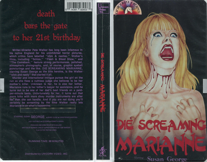 DIE SCREAMING MARIANNE UNICORN VIDEO VHS COVER, VHS COVERS