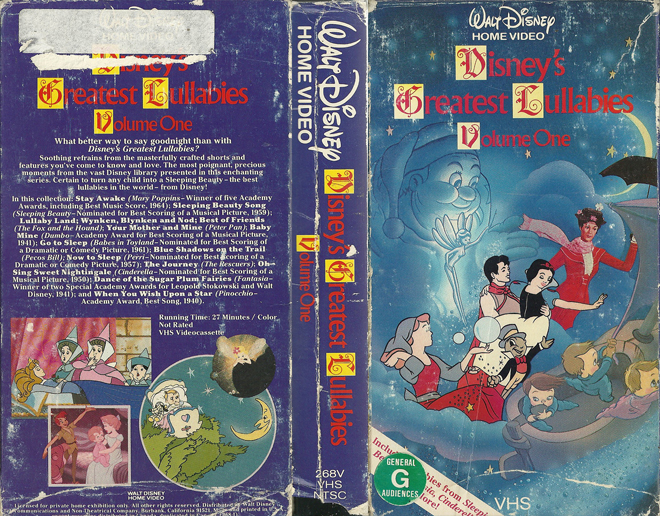 DISNEYS GREATEST LULLABIES VOLUME ONE WALT DISNEY HOME VIDEO VHS COVER