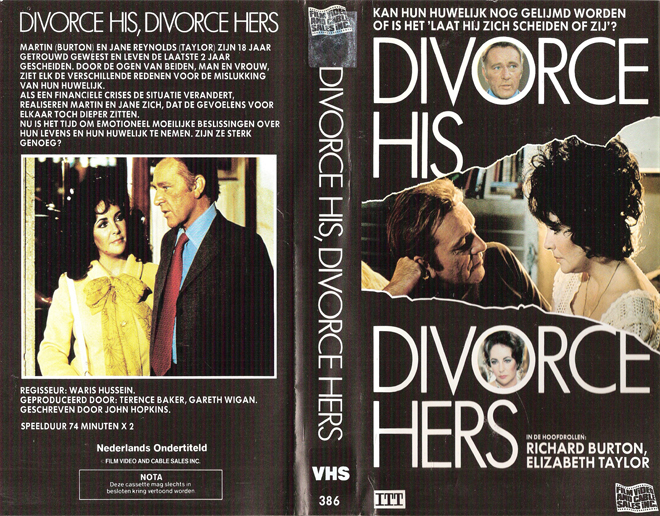 DIVORCE HIS DIVORCE HERS, ACTION EXPLOITATION, ACTION, HORROR, SCI-FI, THRILLER, SEX COMEDY,  DRAMA, SEXPLOITATION, VHS COVER, VHS COVERS, DVD COVER, DVD COVERS