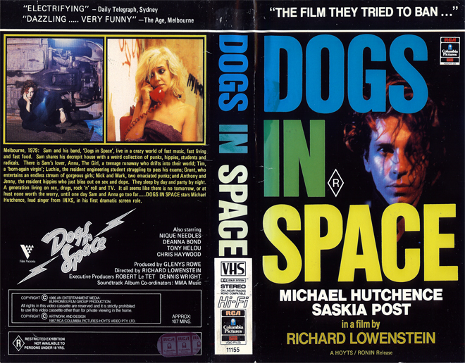 DOGS IN SPACE, AUSTRALIAN, HORROR, ACTION EXPLOITATION, ACTION, HORROR, SCI-FI, MUSIC, THRILLER, SEX COMEDY,  DRAMA, SEXPLOITATION, VHS COVER, VHS COVERS, DVD COVER, DVD COVERS