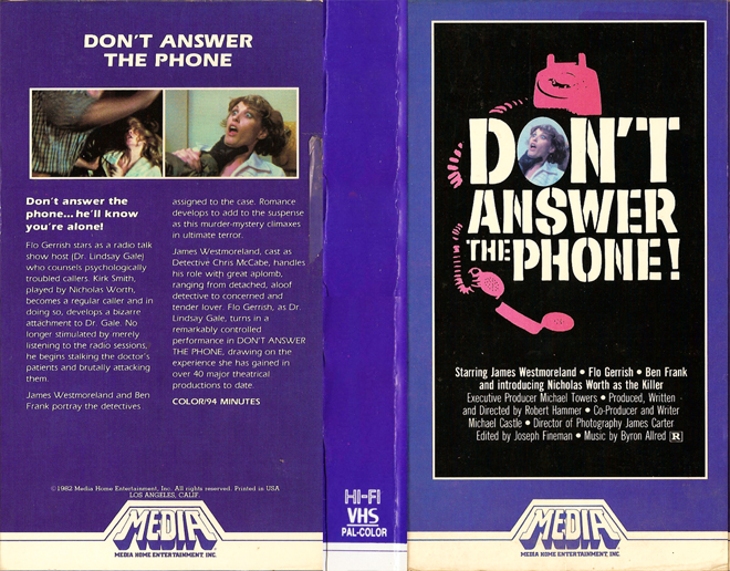 DONT ANSWER THE PHONE, HORROR, ACTION EXPLOITATION, ACTION, ACTIONXPLOITATION, SCI-FI, MUSIC, THRILLER, SEX COMEDY,  DRAMA, SEXPLOITATION, VHS COVER, VHS COVERS, DVD COVER, DVD COVERS