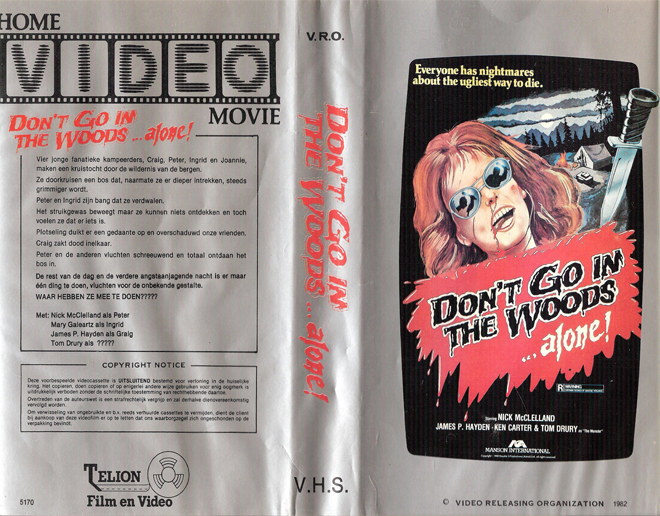 DONT GO IN THE WOODS ALONE, TELION HOME VIDEO, ACTION, HORROR, SCI-FI, THRILLER, DRAMA, SEXPLOITATION, VHS COVER, VHS COVERS, DVD COVER, DVD COVERS