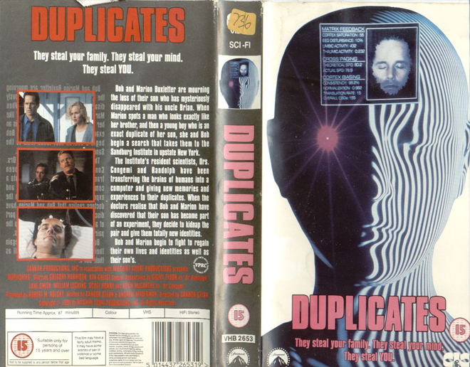 DUPLICATES, HORROR, ACTION EXPLOITATION, ACTION, ACTIONXPLOITATION, SCI-FI, MUSIC, THRILLER, SEX COMEDY,  DRAMA, SEXPLOITATION, VHS COVER, VHS COVERS, DVD COVER, DVD COVERS