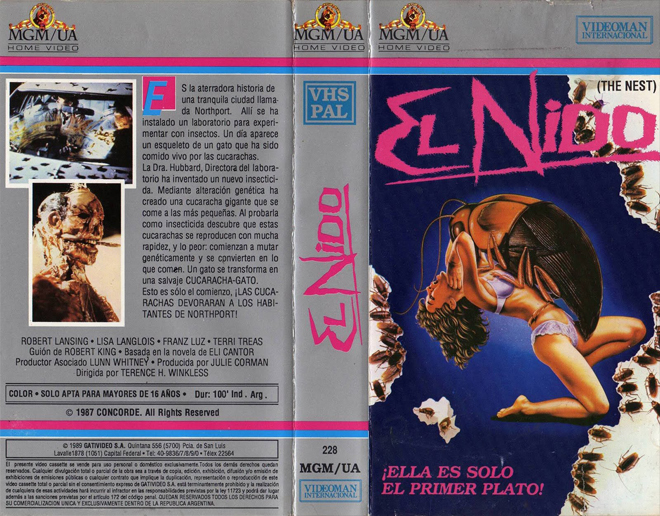 EL NIDO, THE NEST, BIG BOX VHS, HORROR, ACTION EXPLOITATION, ACTION, ACTIONXPLOITATION, SCI-FI, MUSIC, THRILLER, SEX COMEDY,  DRAMA, SEXPLOITATION, VHS COVER, VHS COVERS, DVD COVER, DVD COVERS