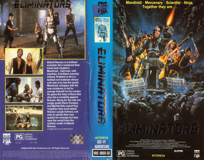 ELIMINATORS, POST APOCOLYPTIC, AUSTRALIAN, VHS COVER, VHS COVERS