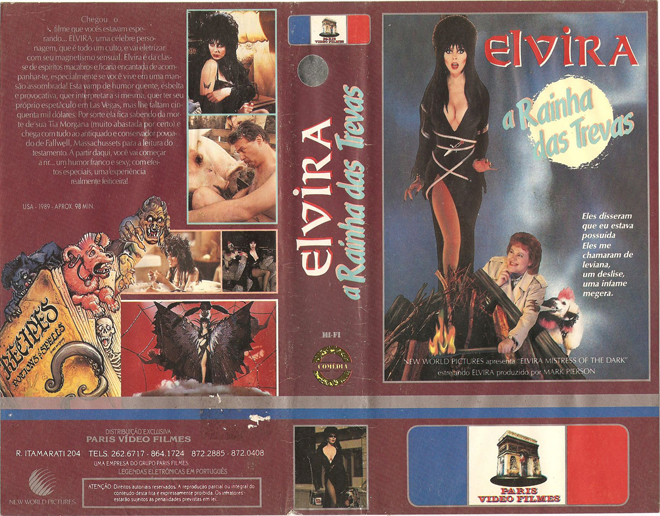 ELVIRA MISTRESS OF THE DARK, BRAZIL VHS, BRAZILIAN VHS, ACTION VHS COVER, HORROR VHS COVER, BLAXPLOITATION VHS COVER, HORROR VHS COVER, ACTION EXPLOITATION VHS COVER, SCI-FI VHS COVER, MUSIC VHS COVER, SEX COMEDY VHS COVER, DRAMA VHS COVER, SEXPLOITATION VHS COVER, BIG BOX VHS COVER, CLAMSHELL VHS COVER, VHS COVER, VHS COVERS, DVD COVER, DVD COVERS