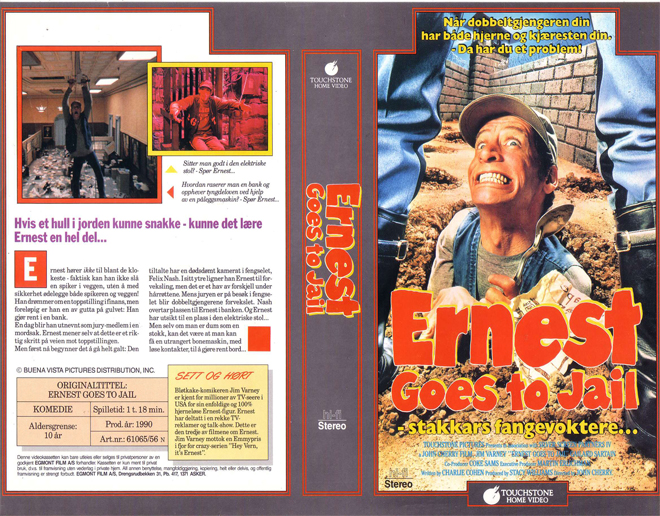 ERNEST GOES TO JAIL, HORROR, ACTION EXPLOITATION, ACTION, HORROR, SCI-FI, MUSIC, THRILLER, SEX COMEDY, DRAMA, SEXPLOITATION, BIG BOX, CLAMSHELL, VHS COVER, VHS COVERS, DVD COVER, DVD COVERS