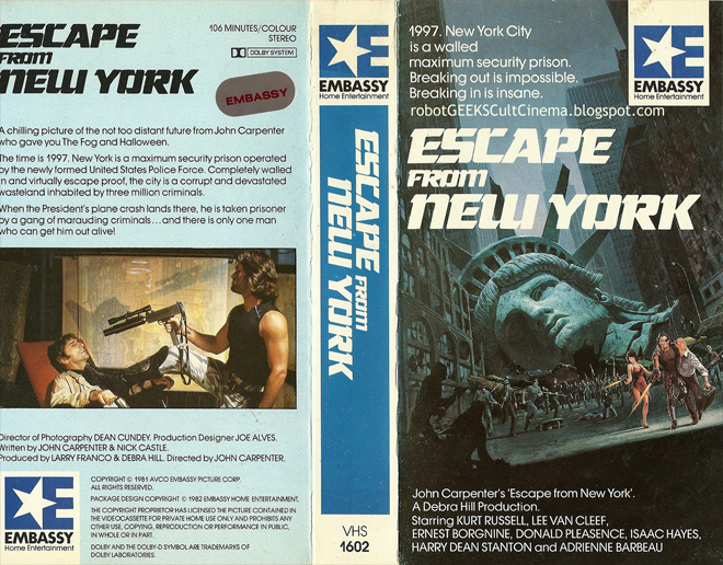 ESCAPE FROM NEW YORK, ACTION VHS COVER, HORROR VHS COVER, BLAXPLOITATION VHS COVER, HORROR VHS COVER, ACTION EXPLOITATION VHS COVER, SCI-FI VHS COVER, MUSIC VHS COVER, SEX COMEDY VHS COVER, DRAMA VHS COVER, SEXPLOITATION VHS COVER, BIG BOX VHS COVER, CLAMSHELL VHS COVER, VHS COVER, VHS COVERS, DVD COVER, DVD COVERS