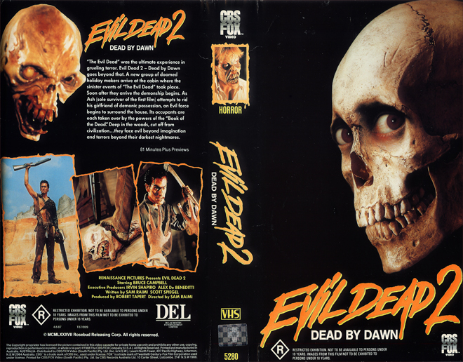 EVIL DEAD 2 DEAD BY DAWN AUSTRALIAN VHS COVER, VHS COVERS