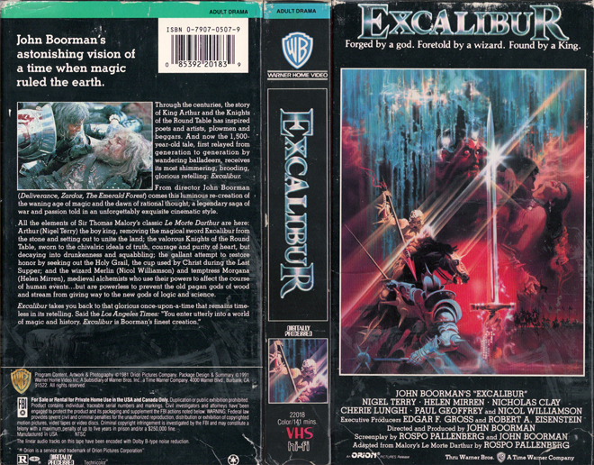 EXCALIBUR ORION VHS COVER, VHS COVERS