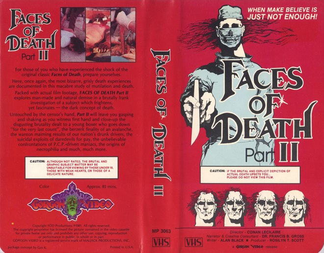 FACES OF DEATH PART 2 VHS COVER, VHS COVERS