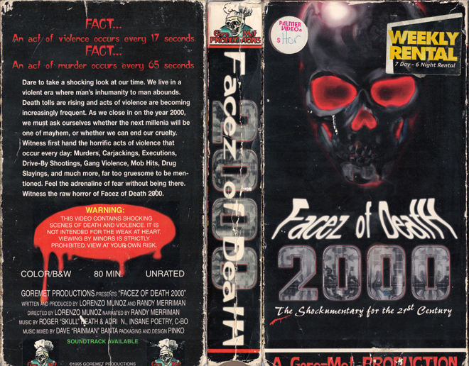 FACEZ OF DEATH 2000 THE SHOCKUMENTARY FOR THE 21ST CENTURY GORE MET PRODUCTIONS VHS COVER