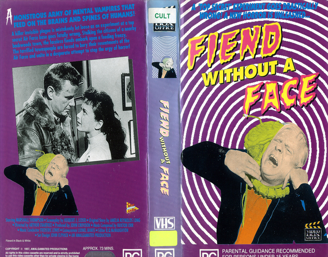 FIEND WITHOUT A FACE, AUSTRALIAN, HORROR, ACTION EXPLOITATION, ACTION, HORROR, SCI-FI, MUSIC, THRILLER, SEX COMEDY,  DRAMA, SEXPLOITATION, VHS COVER, VHS COVERS, DVD COVER, DVD COVERS
