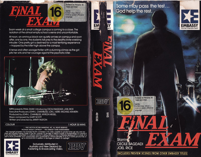 FINAL EXAM COVER, ACTION VHS COVER, HORROR VHS COVER, BLAXPLOITATION VHS COVER, HORROR VHS COVER, ACTION EXPLOITATION VHS COVER, SCI-FI VHS COVER, MUSIC VHS COVER, SEX COMEDY VHS COVER, DRAMA VHS COVER, SEXPLOITATION VHS COVER, BIG BOX VHS COVER, CLAMSHELL VHS COVER, VHS COVER, VHS COVERS, DVD COVER, DVD COVERS