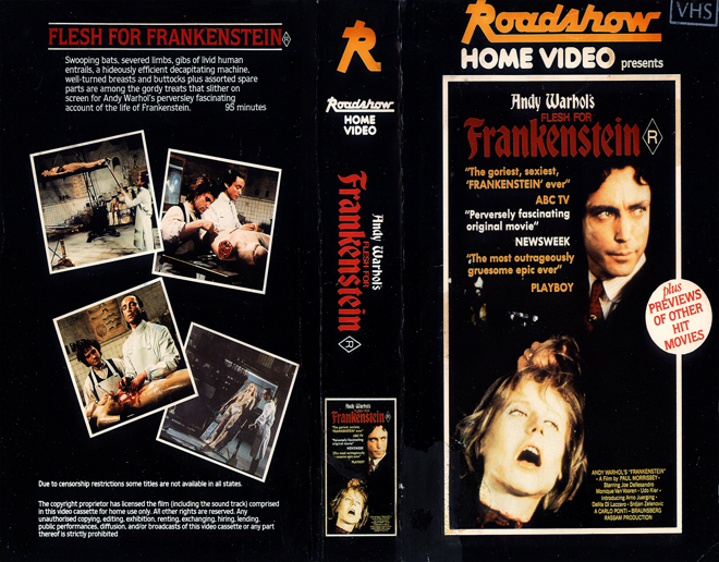 FLESH FOR FRANKENSTEIN, ANDY WARHOL, AUSTRALIAN, VHS COVER, VHS COVERS