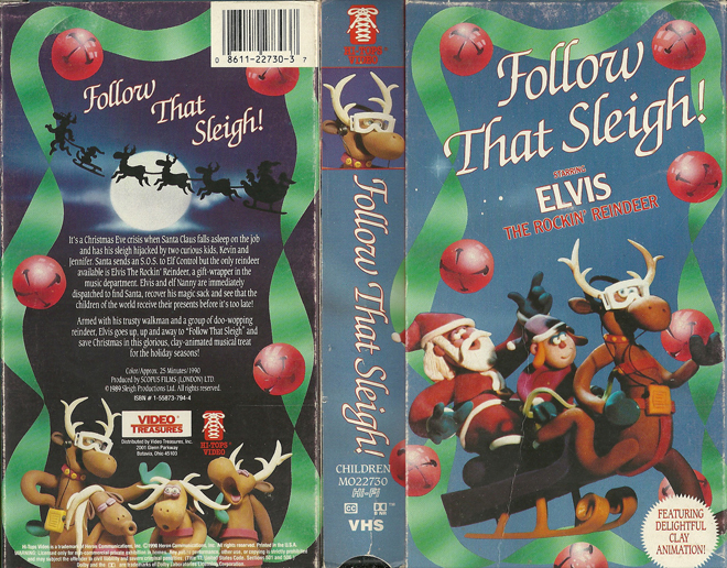 FOLLOW THAT SLEIGH STARRING ELVIS THE ROCKIN REINDEER HIGH TOPS VIDEO, HORROR, ACTION EXPLOITATION, ACTION, ACTIONXPLOITATION, SCI-FI, MUSIC, THRILLER, SEX COMEDY,  DRAMA, SEXPLOITATION, VHS COVER, VHS COVERS, DVD COVER, DVD COVERS