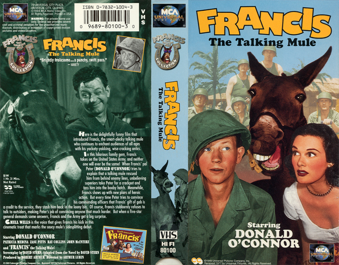 FRANCIS THE TALKING MULE, STRANGE VHS, ACTION VHS COVER, HORROR VHS COVER, BLAXPLOITATION VHS COVER, HORROR VHS COVER, ACTION EXPLOITATION VHS COVER, SCI-FI VHS COVER, MUSIC VHS COVER, SEX COMEDY VHS COVER, DRAMA VHS COVER, SEXPLOITATION VHS COVER, BIG BOX VHS COVER, CLAMSHELL VHS COVER, VHS COVER, VHS COVERS, DVD COVER, DVD COVERSS