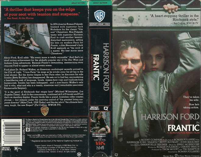 FRANTIC HARRISON FORD VHS COVER, VHS COVERS