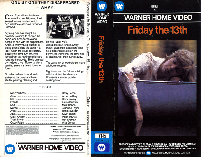 FRIDAY THE 13TH, AUSTRALIAN, HORROR, ACTION EXPLOITATION, ACTION, HORROR, SCI-FI, MUSIC, THRILLER, SEX COMEDY,  DRAMA, SEXPLOITATION, VHS COVER, VHS COVERS, DVD COVER, DVD COVERS