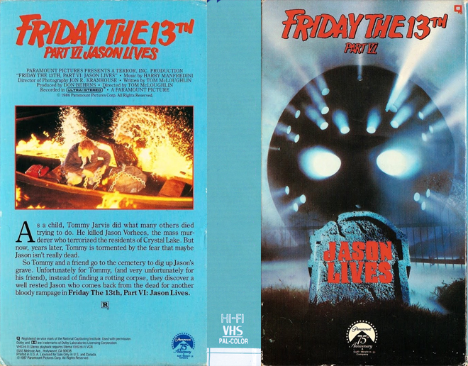 FRIDAY THE 13TH PART 6 : JASON LIVES VHS COVER