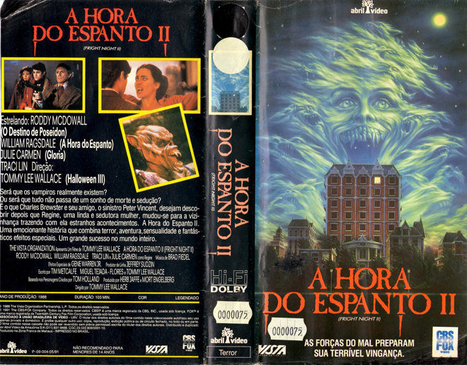 FRIGHT NIGHT 2, BRAZIL VHS, BRAZILIAN VHS, ACTION VHS COVER, HORROR VHS COVER, BLAXPLOITATION VHS COVER, HORROR VHS COVER, ACTION EXPLOITATION VHS COVER, SCI-FI VHS COVER, MUSIC VHS COVER, SEX COMEDY VHS COVER, DRAMA VHS COVER, SEXPLOITATION VHS COVER, BIG BOX VHS COVER, CLAMSHELL VHS COVER, VHS COVER, VHS COVERS, DVD COVER, DVD COVERS