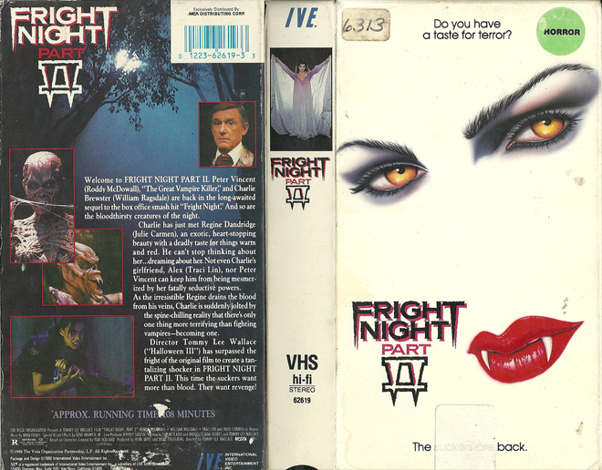 FRIGHT NIGHT PART 2, FRIGHT NIGHT II VHS COVER, VHS COVERS