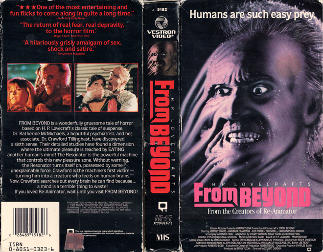 FROM BEYOND HP LOVECRAFT VESTRON VHS COVER