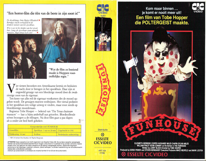FUNHOUSE TOBE HOOPER VHS COVER