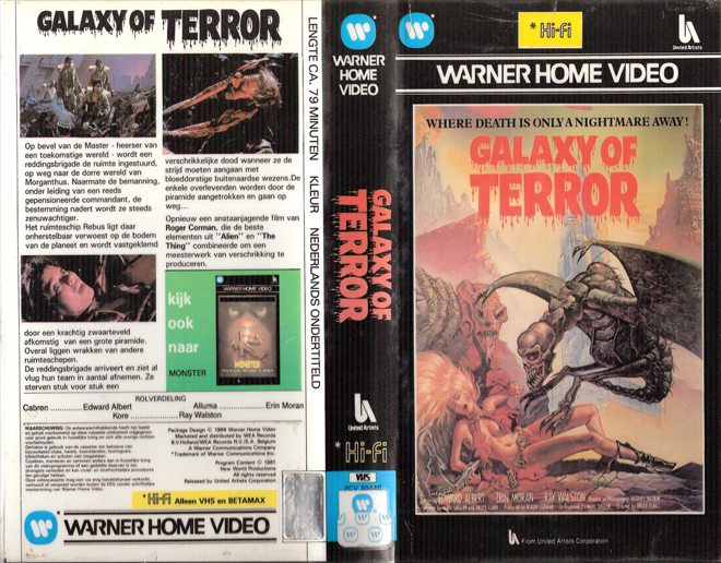 GALAXY OF TERROR, SCI-FI, HORROR, WARNER HOME VIDEO, ACTION, THRILLER, VHS COVER, VHS COVERS