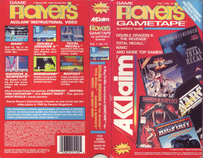 GAME PLAYERS GAMETAPE NUMBER 12 VHS COVER, VHS COVERS