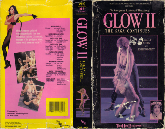 GLOW 2 THE SAGA CONTINUES GORGEOUS LADIES OF WRESTLING VHS COVER, VHS COVERS