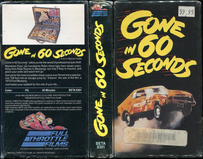 GONE IN 60 SECONDS, ACTION VHS COVER, HORROR VHS COVER, BLAXPLOITATION VHS COVER, HORROR VHS COVER, ACTION EXPLOITATION VHS COVER, SCI-FI VHS COVER, MUSIC VHS COVER, SEX COMEDY VHS COVER, DRAMA VHS COVER, SEXPLOITATION VHS COVER, BIG BOX VHS COVER, CLAMSHELL VHS COVER, VHS COVER, VHS COVERS, DVD COVER, DVD COVERS