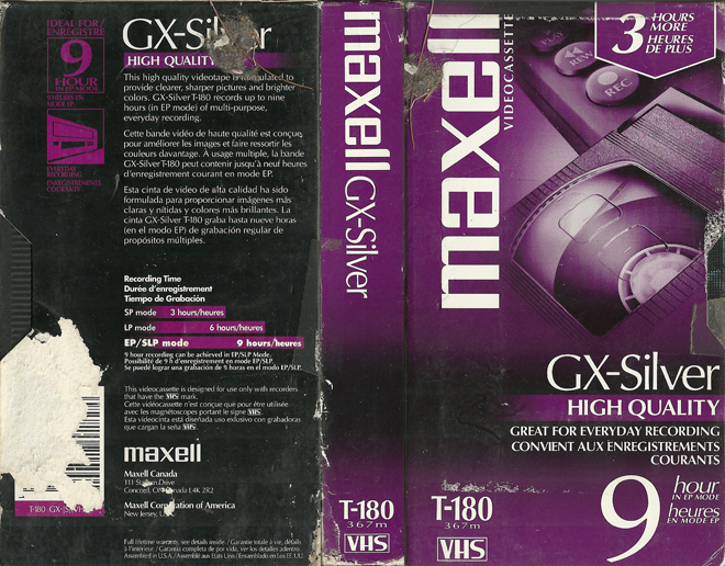 GX SILVER MAXELL VIDEOCASSETTE BLANK TAPE VHS COVER