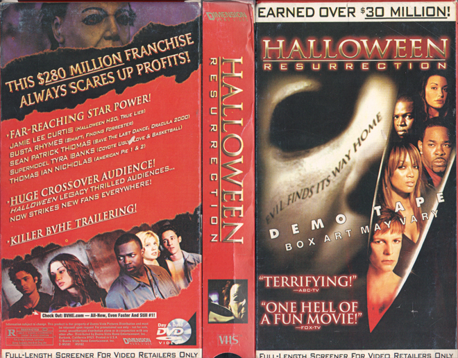 HALLOWEEN RESURRECTION : DEMO TAPE SCREENER FOR RETAILERS ONLY VHS COVER