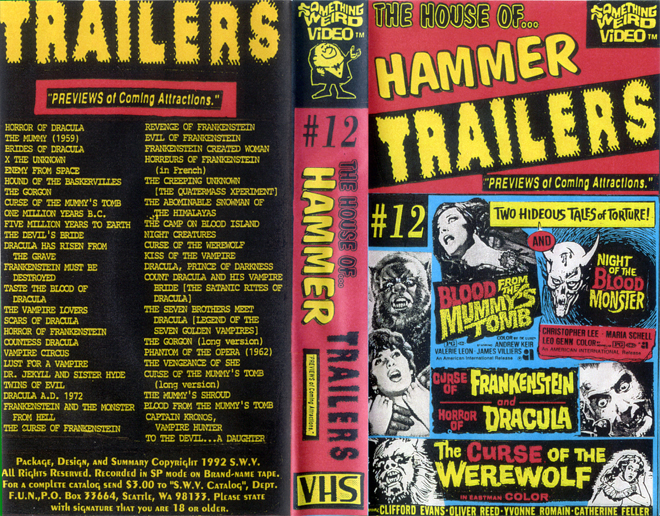 HAMMER TRAILERS, SOMETHING WEIRD VIDEO, SWV, VHS COVER, VHS COVERS