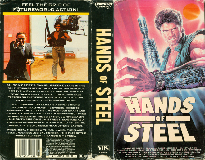 HANDS OF STEEL, VESTRON VIDEO, HORROR, ACTION EXPLOITATION, ACTION, HORROR, SCI-FI, MUSIC, THRILLER, SEX COMEDY,  DRAMA, SEXPLOITATION, VHS COVER, VHS COVERS, DVD COVER, DVD COVERS