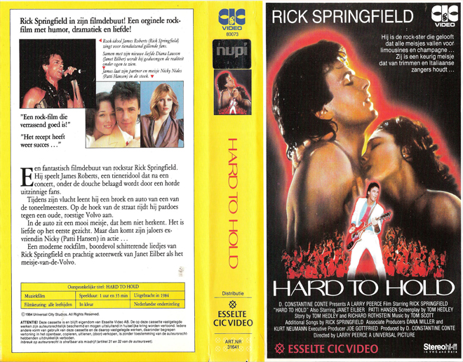 HARD TO HOLD RICK SPRINGFIELD VHS COVER