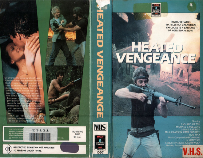 HEATED VENGEANCE, HORROR, ACTION EXPLOITATION, ACTION, HORROR, SCI-FI, MUSIC, THRILLER, SEX COMEDY, DRAMA, SEXPLOITATION, BIG BOX, CLAMSHELL, VHS COVER, VHS COVERS, DVD COVER, DVD COVERS