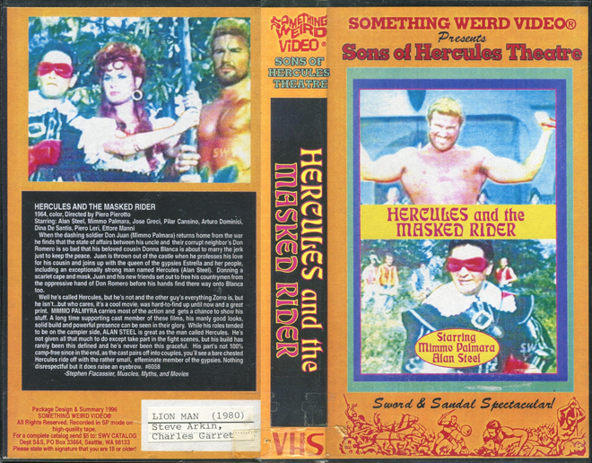 HERCULES AND THE MASKED RIDER, ACTION, HORROR, BLAXPLOITATION, HORROR, ACTION EXPLOITATION, SCI-FI, MUSIC, SEX COMEDY, DRAMA, SEXPLOITATION, VHS COVER, VHS COVERS